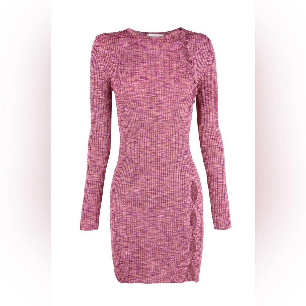 Amlul Long Sleeve Stretch Button Bodycon Ribbed Dress Party Sexy Midi Nwt S
